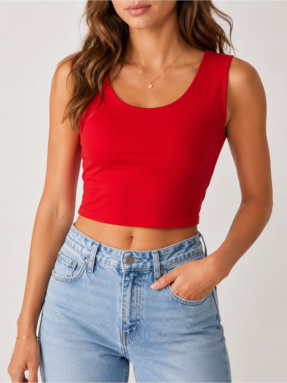 Express Red Cropped Tank Top Women's Medium Sleeveless Stretch Cotton Y2K